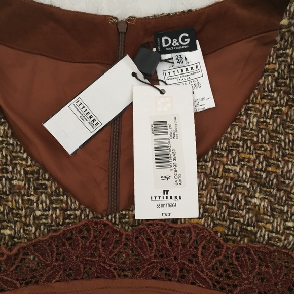 dolce & gabbana brown tweed lace trim dress - Picture 6 of 8